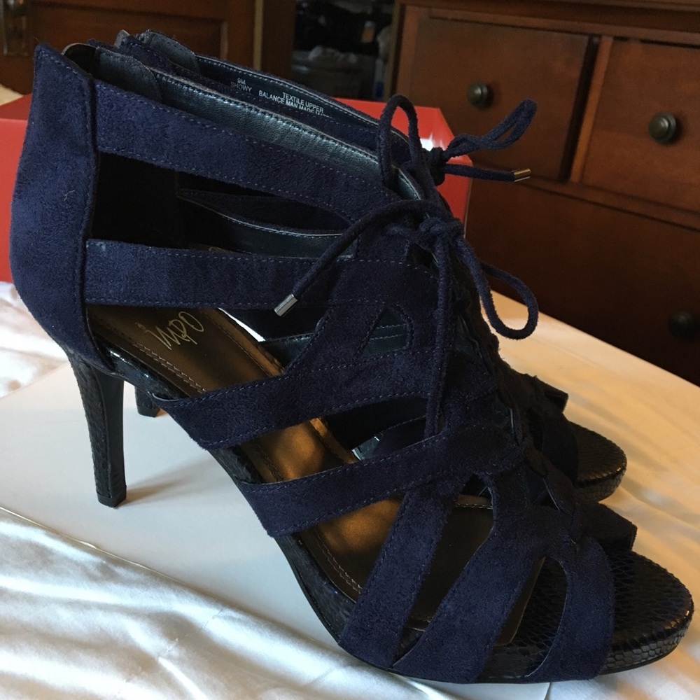 Impo navy blue suede cage sandals